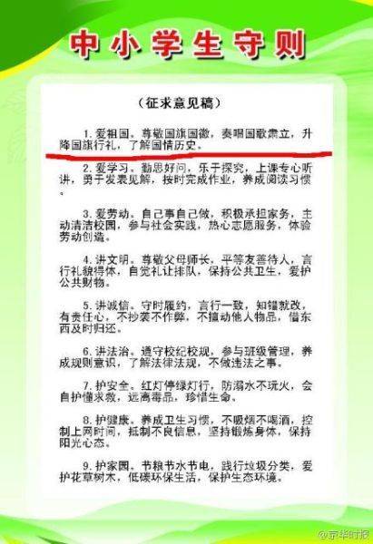 中小学生守则（征求意见稿）