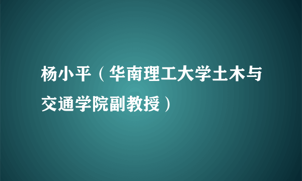 杨小平（华南理工大学土木与交通学院副教授）