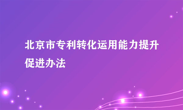北京市专利转化运用能力提升促进办法