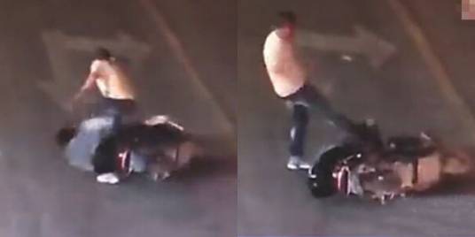 路怒男猛踹骑车女事件