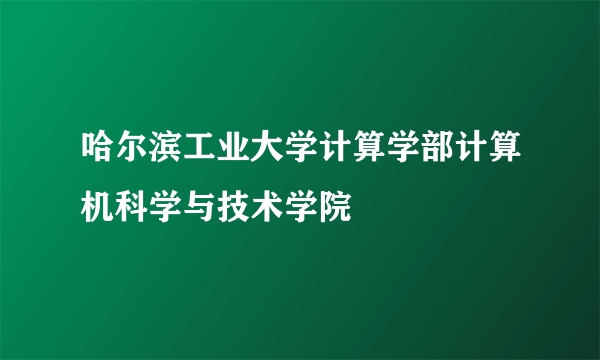 哈尔滨工业大学计算学部计算机科学与技术学院
