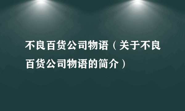 不良百货公司物语（关于不良百货公司物语的简介）