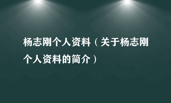 杨志刚个人资料（关于杨志刚个人资料的简介）