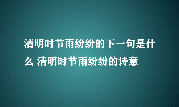 清明时节雨纷纷的下一句是什么 清明时节雨纷纷的诗意